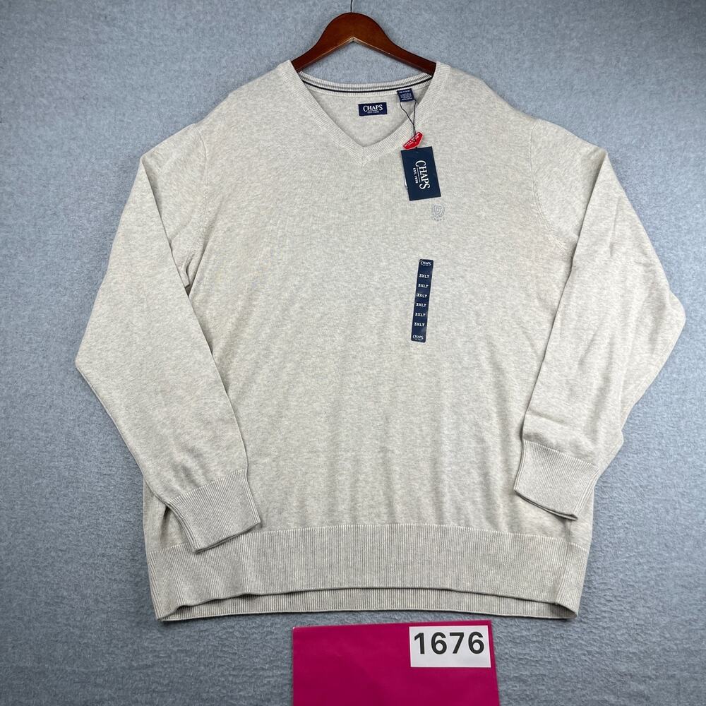 Chaps Sweater V Neck Gray Heather Mens 3XLT Casual New NWT